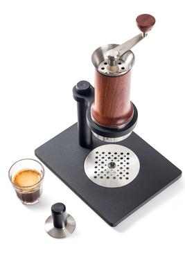 Aram Espresso Maker + Stahlständer (bräunliches Holz)